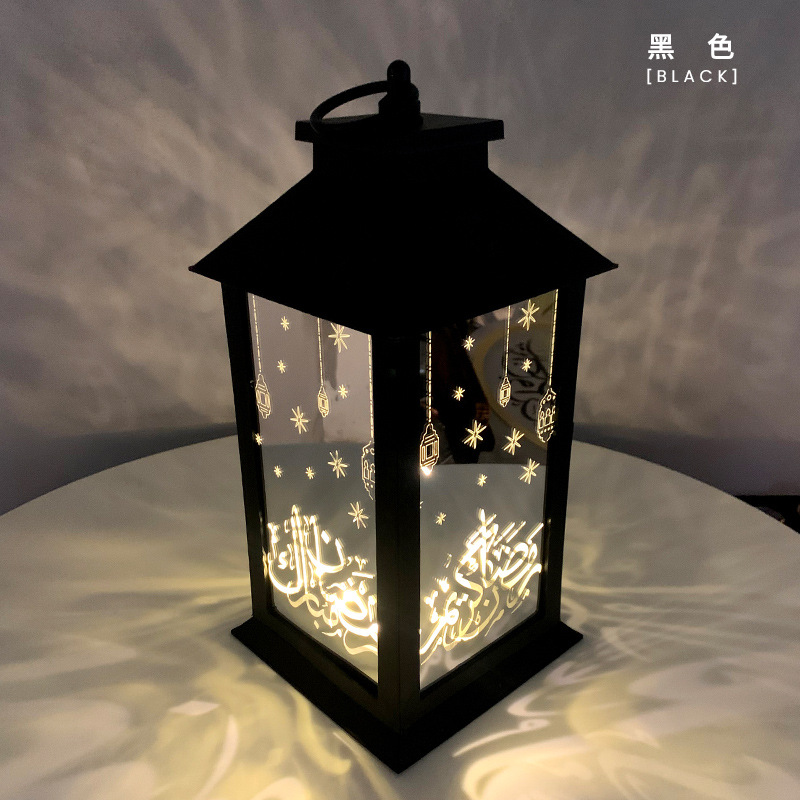 Wholesale Muslim Ramadan Wind Lamp Lantern Eid Festival LED Light Retro Holiday Decoration black