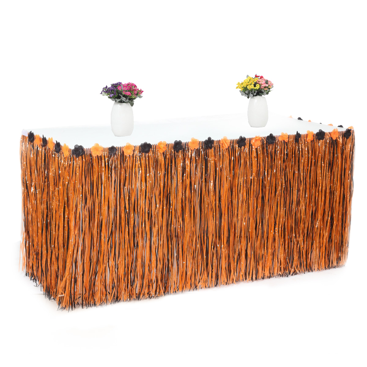 Wholesale Artificial Grass Table Skirt Flower Inlaid Hawaiian Halloween
