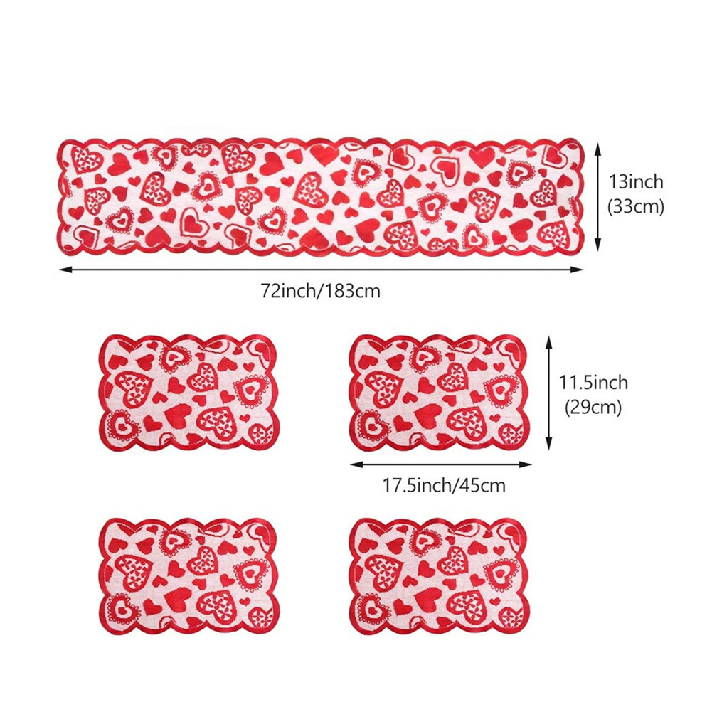 Wholesale Lace Love Heart Table Runner Placemat Decoration For Valentine Day 1 table runner + 4