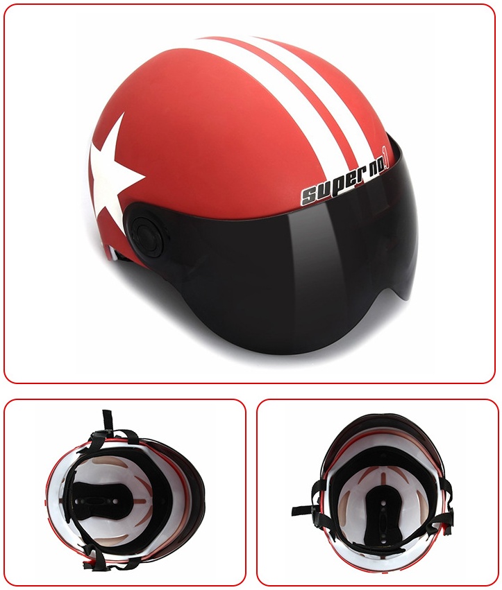 Motorcycle Helmet Half 3/4 with Retractable Drop Down Sun Visor Open