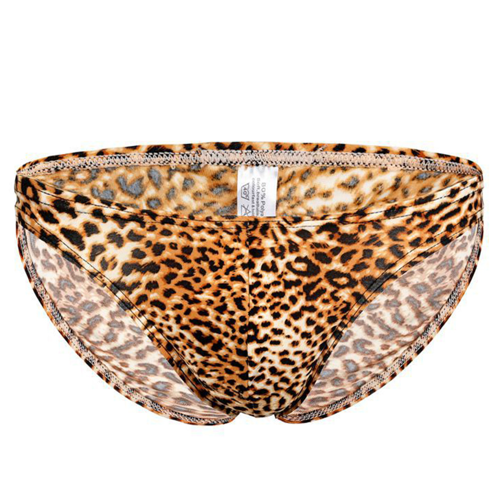 Wholesale Men Leopard Print Sexy Briefs with Convex Pouch Tback yellow