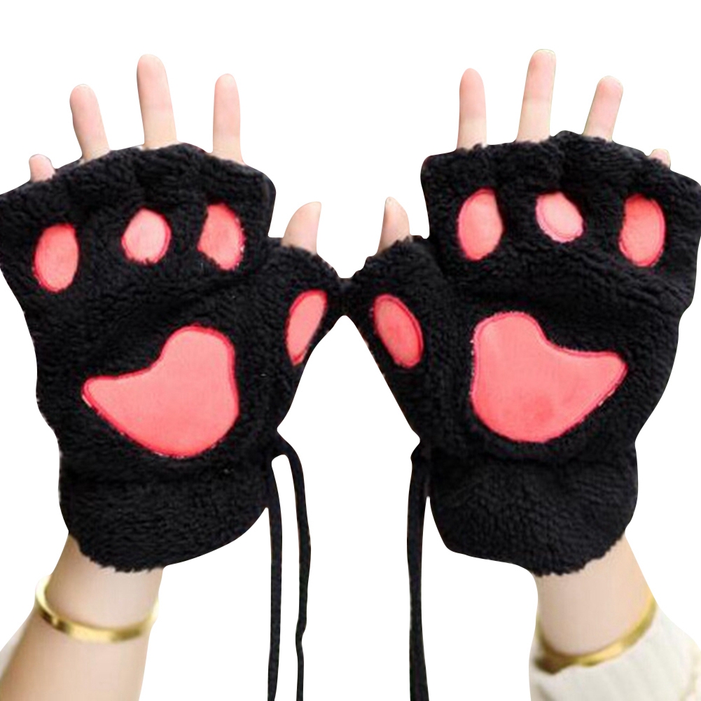 Wholesale Women Cute Cartoon Cat Claw Gloves Winter Fingerless Bear Paw