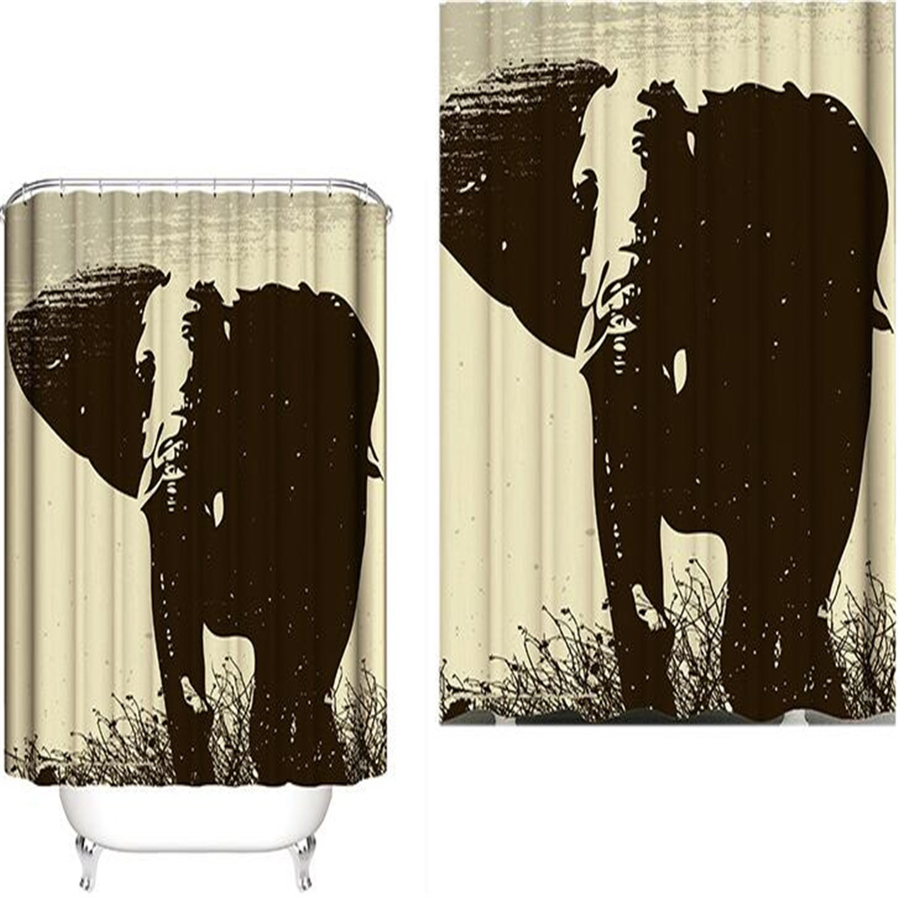 Wholesale Elephant Theme Printing Shower Curtain For Bathroom Bathtub Waterproof Curtain Black