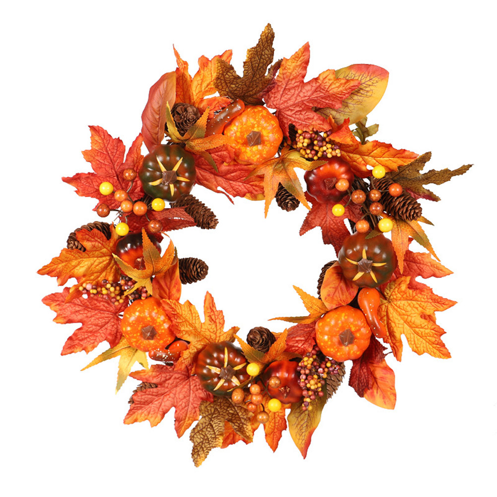Wholesale Silk Fall Door Wreath Autumn Berries and Maple Leaf Enhance
