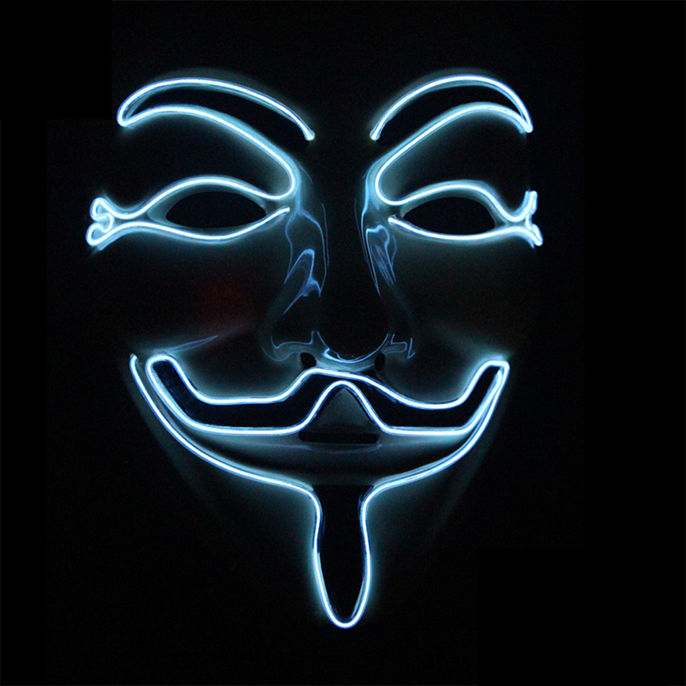 Wholesale Halloween EL Glowing V Letter Mask Grimace Costume Mask