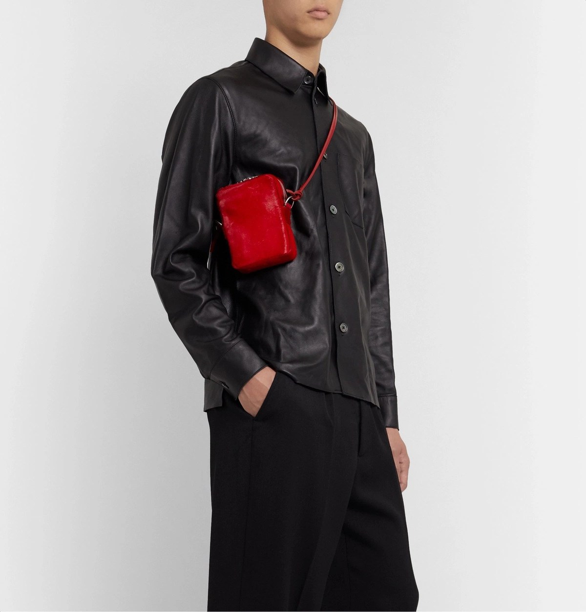 Our Legacy LeatherTrimmed Calf Hair Messenger Bag Red Our Legacy