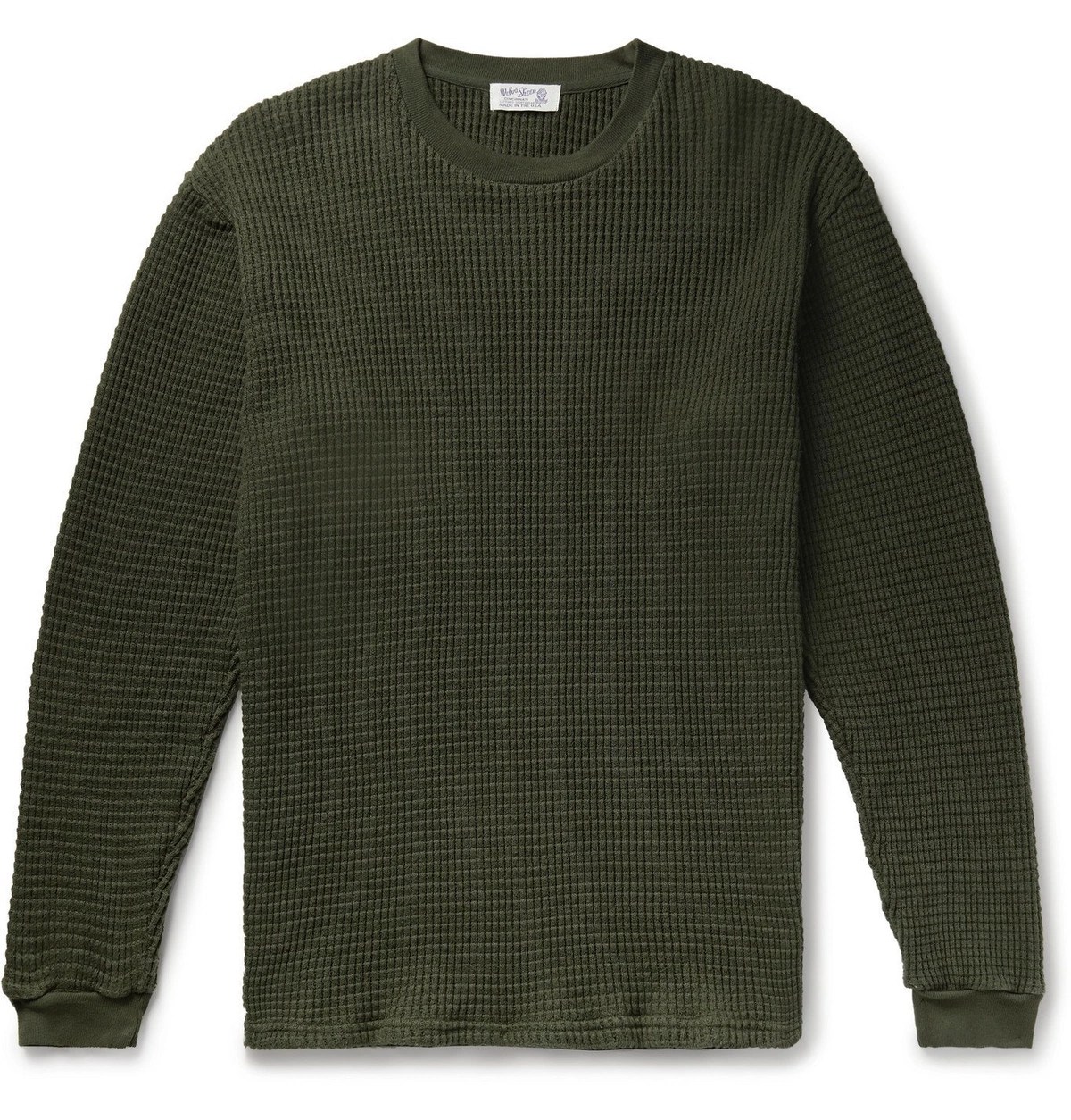 Velva Sheen WaffleKnit Cotton Sweater Green Velva Sheen