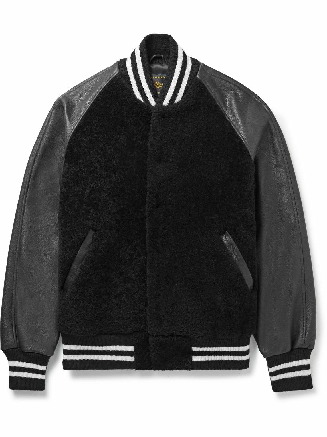 Golden Bear The Albany Shearling and Leather Bomber Jacket Black