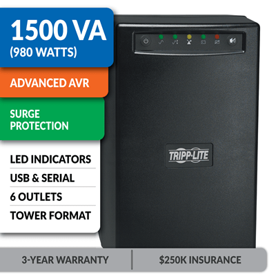 Tripp Lite 1500va 980w Ups Smart Tower Avr 120v Usb Db9 Snmp For