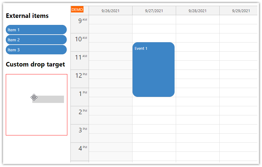 JavaScript Scheduler Events as Drag and Drop Target DayPilot Code