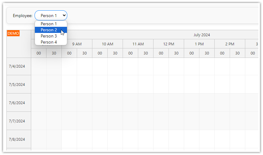 JavaScript/HTML5 Timesheet (PHP, MySQL) DayPilot Code