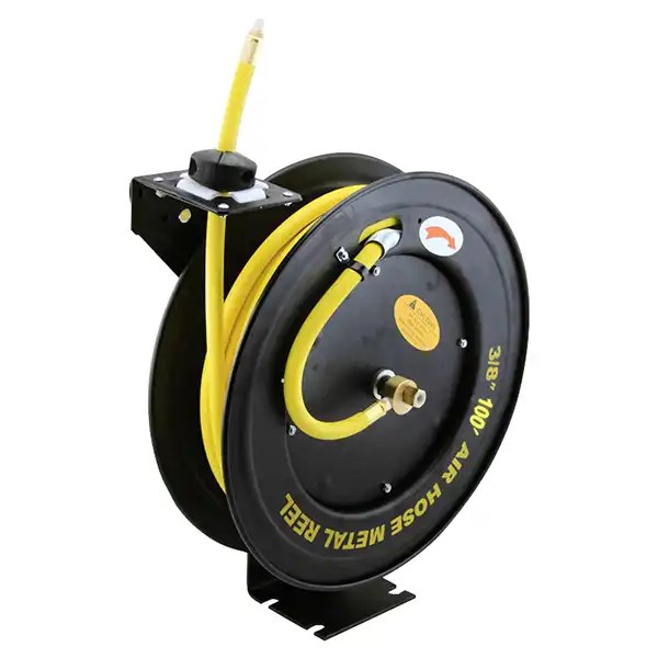 Retractable Rubber Air Hose Reel 100 Ft. 38 Automatic Rew