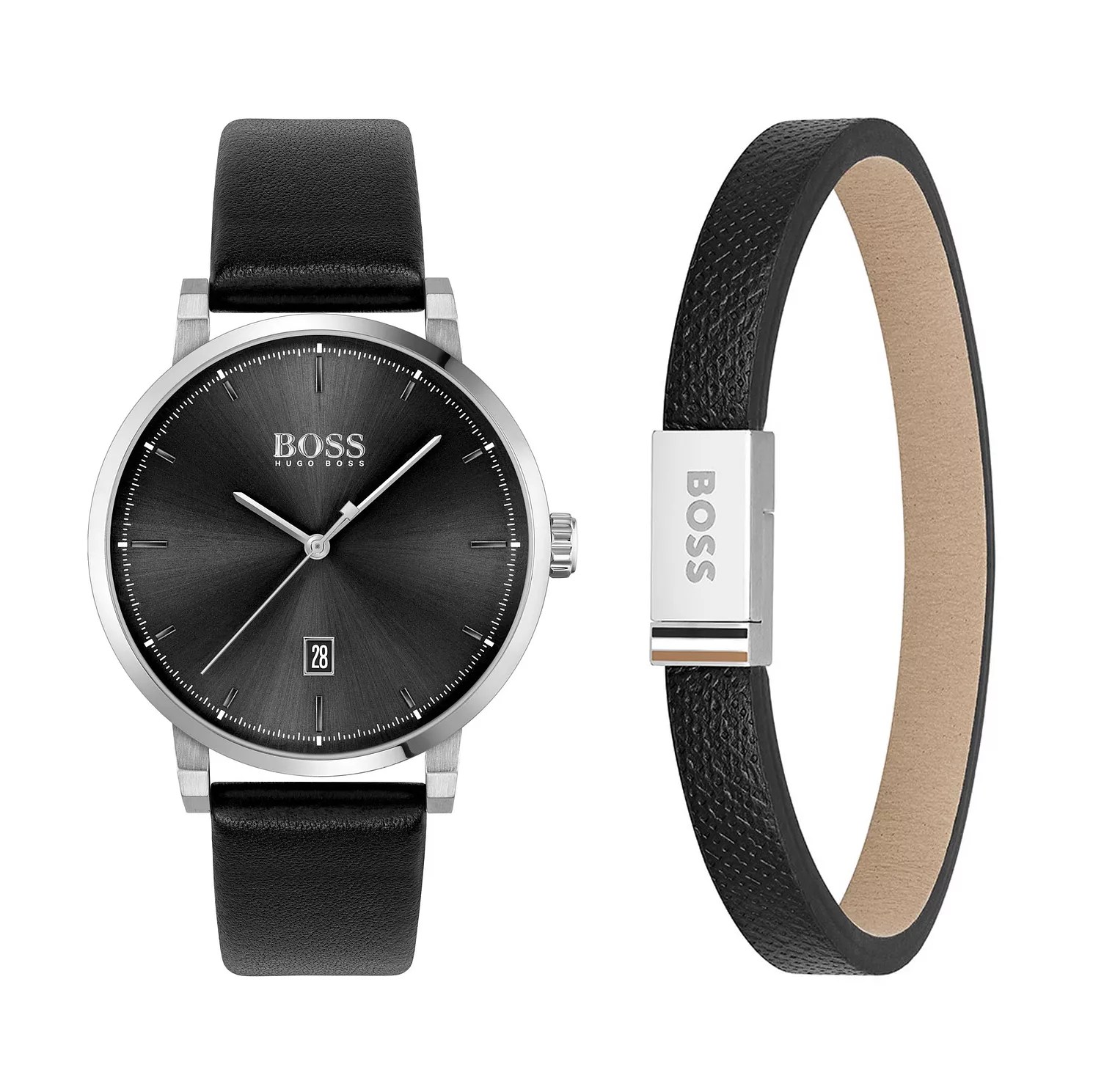 BOSS Confidence Men's Watch & Leather Bracelet Gift Set Competition Fox