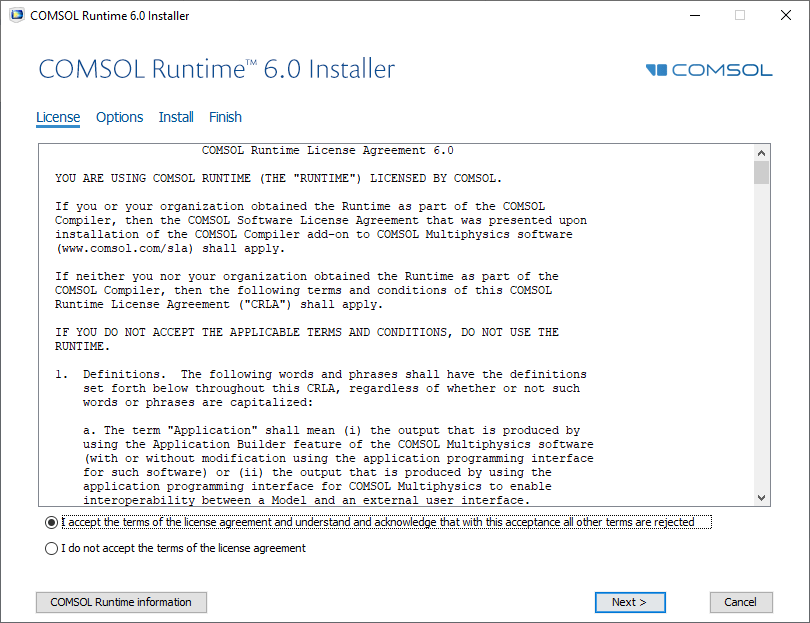 COMSOL Runtime™ 6.0 信息