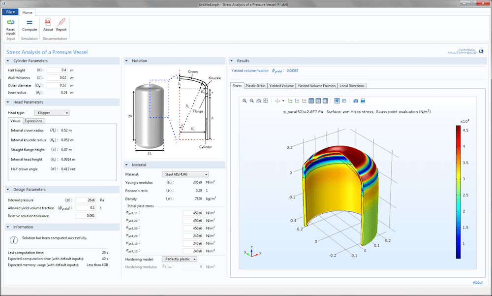 Designing an App to Analyze Stress in a Pressure Vessel COMSOL Blog