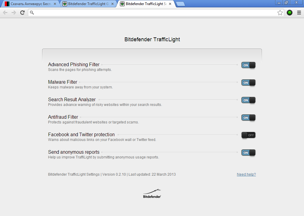 Bitdefender TrafficLight Скриншоты Comss.Антивирус