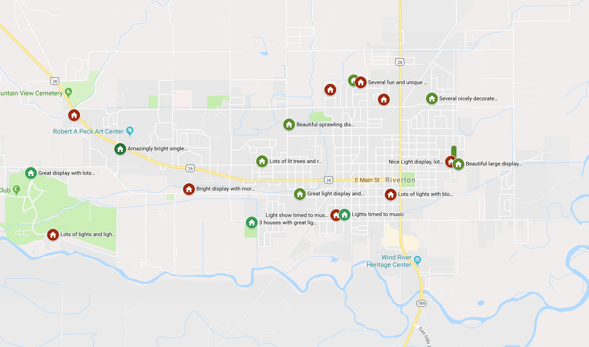 Check out this interactive Riverton Christmas Lights map County 10