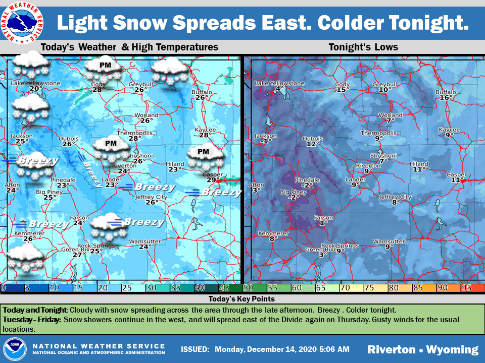 Light snowfall projected across Fremont County Monday County 10