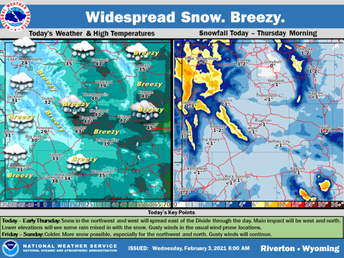 Wednesday projected snowfall totals across Wyoming County 10
