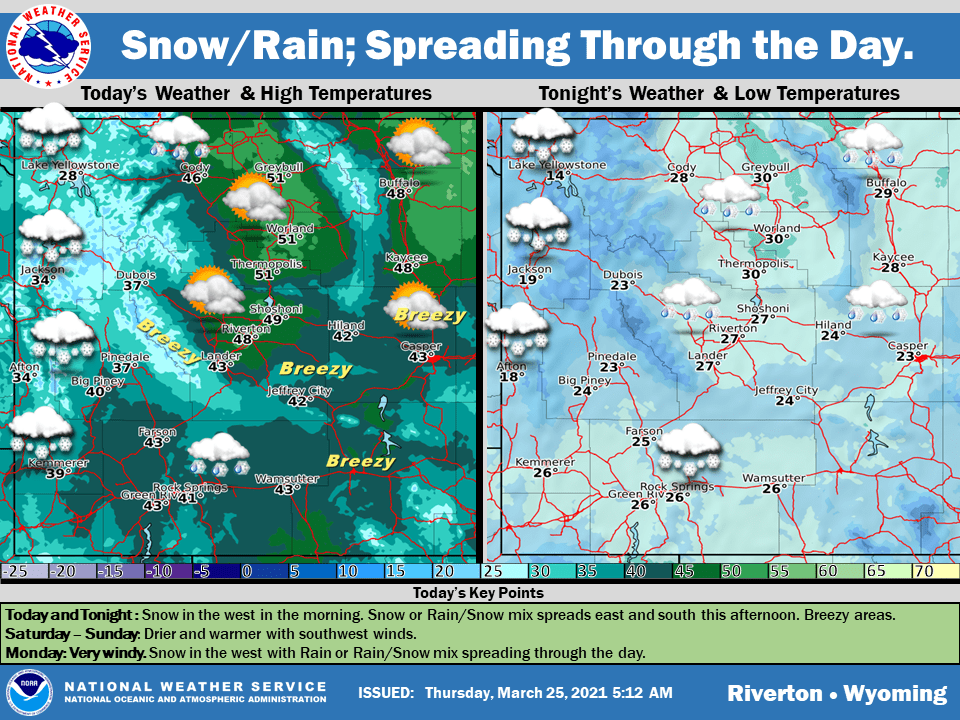 Snow and rain chances across Wyoming Thursday County 10
