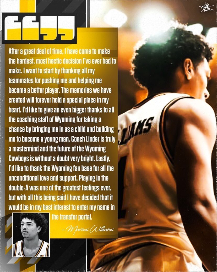 Wyoming basketball's Marcus Williams officially enters the transfer