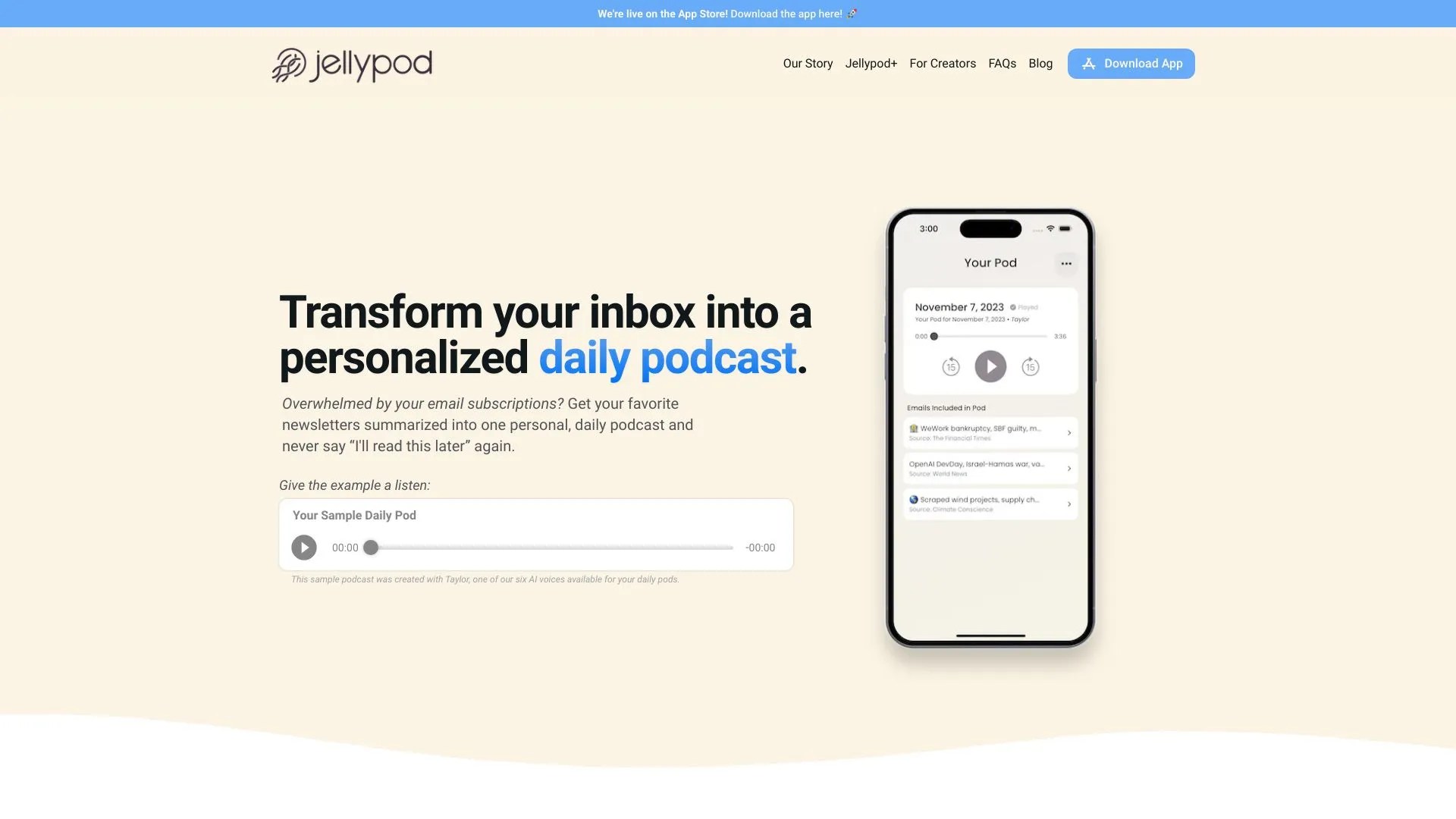 Jellypod Podcasts Diarios Personalizados Impulsados por IA Creati.ai