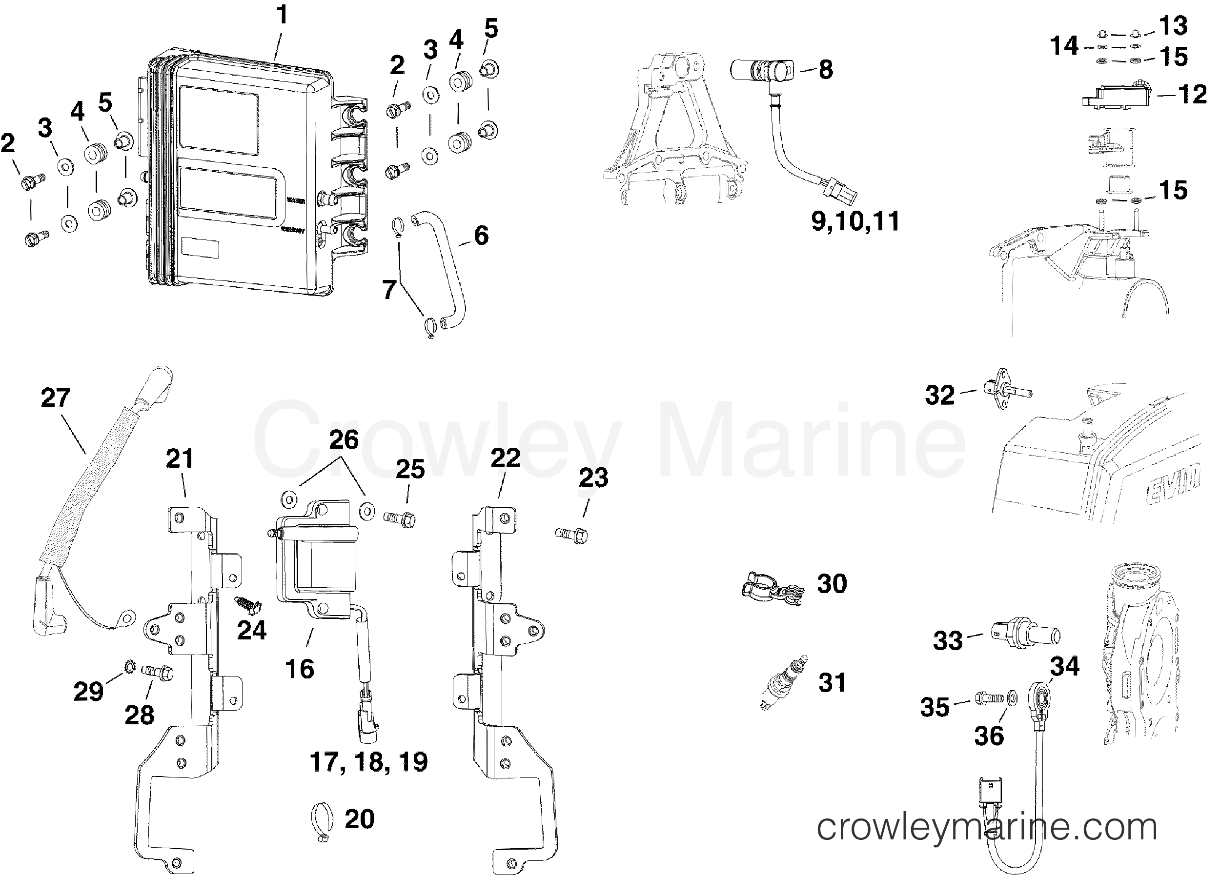 EMM, SENSORS, IGNITION COILS & SPARK PLUGS (3.3 L) 2012 Evinrude
