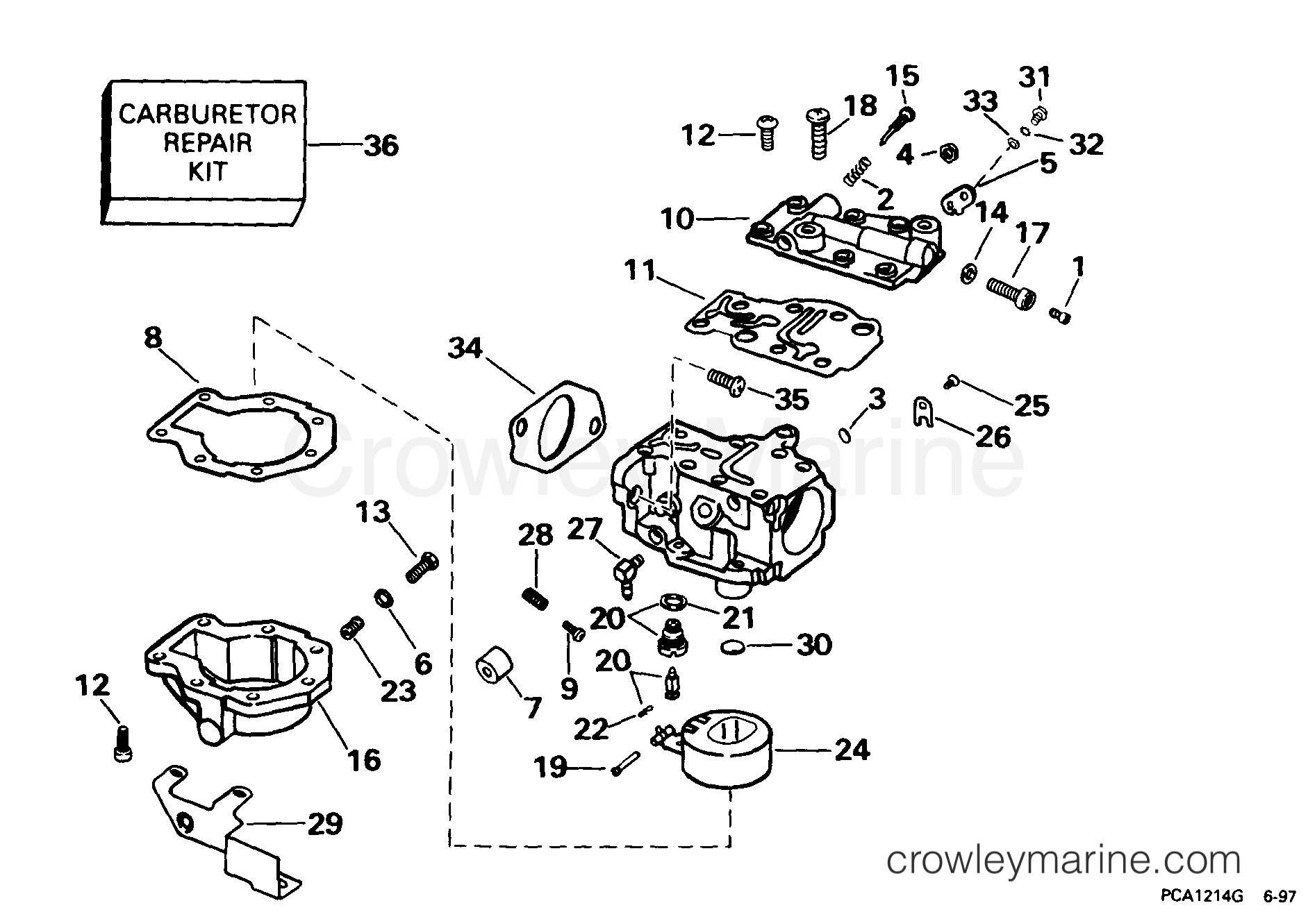 CARBURETOR 25 HP 1999 Johnson Outboards 25 J25R3EEM Crowley Marine
