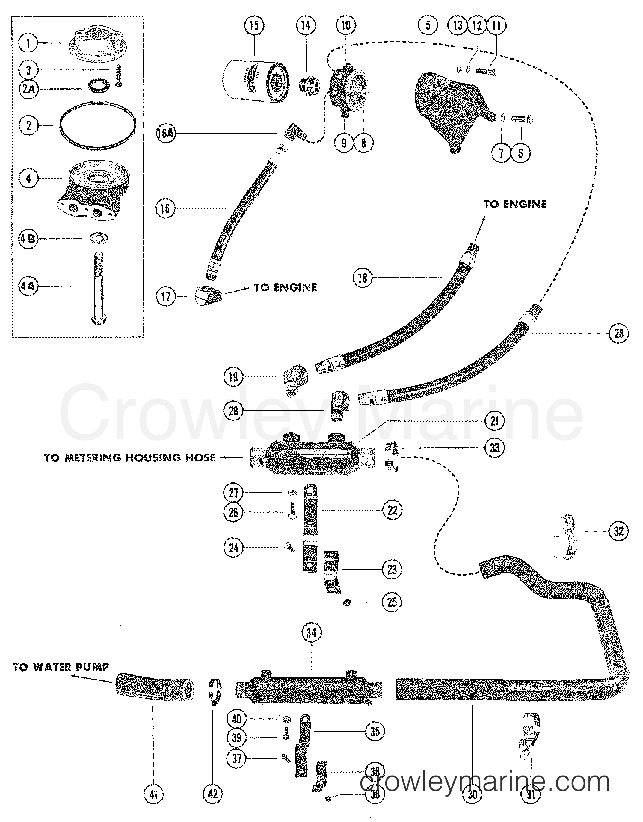 OIL COOLER, OIL FILTER AND HOSES 1982 Stern Drive 330 03307332