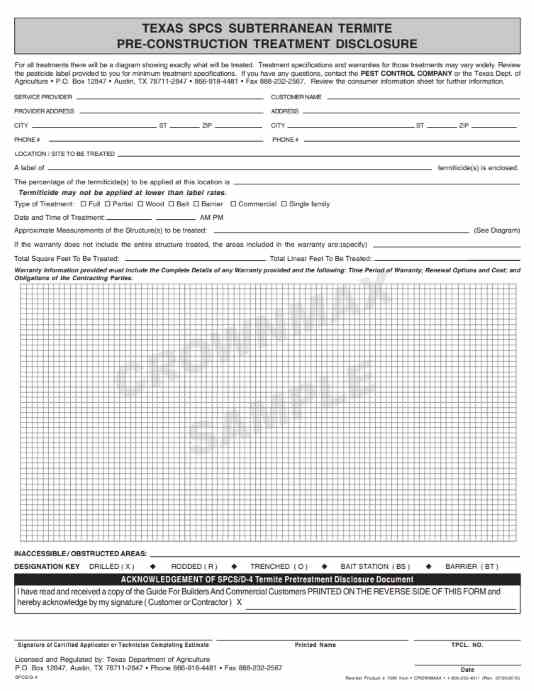 7090 Texas Subterranean Termite PreConstruction