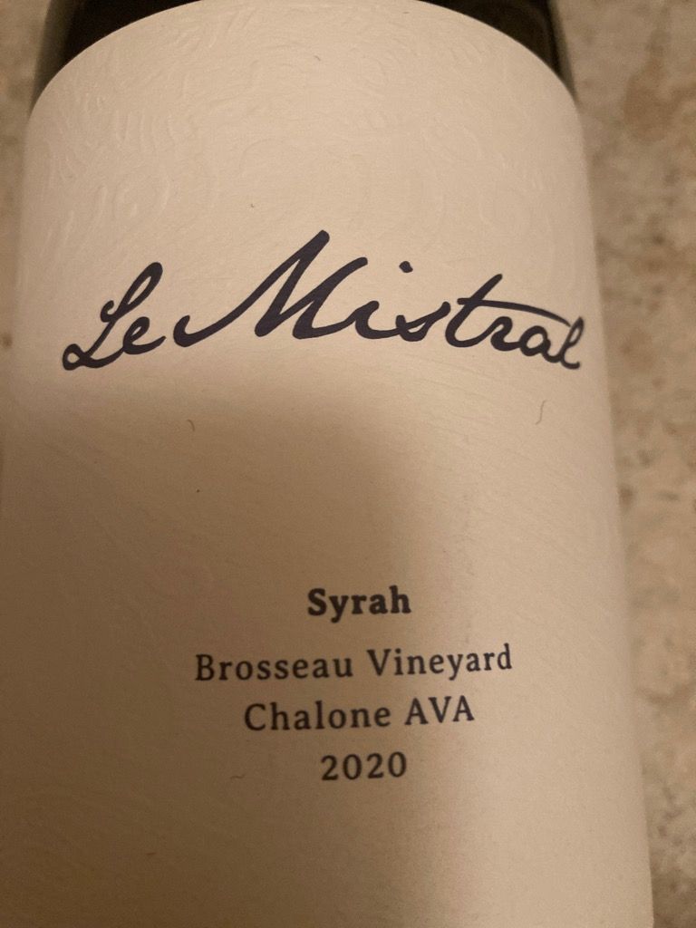 2020 Le Mistral Vineyard Syrah Brosseau Vineyard, USA, California, Central Coast, Chalone