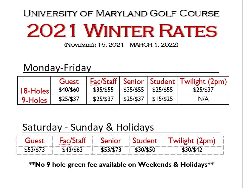 University Of Maryland Holiday Schedule 2022 University Of Maryland - Rates & Tee Times - Golf Course