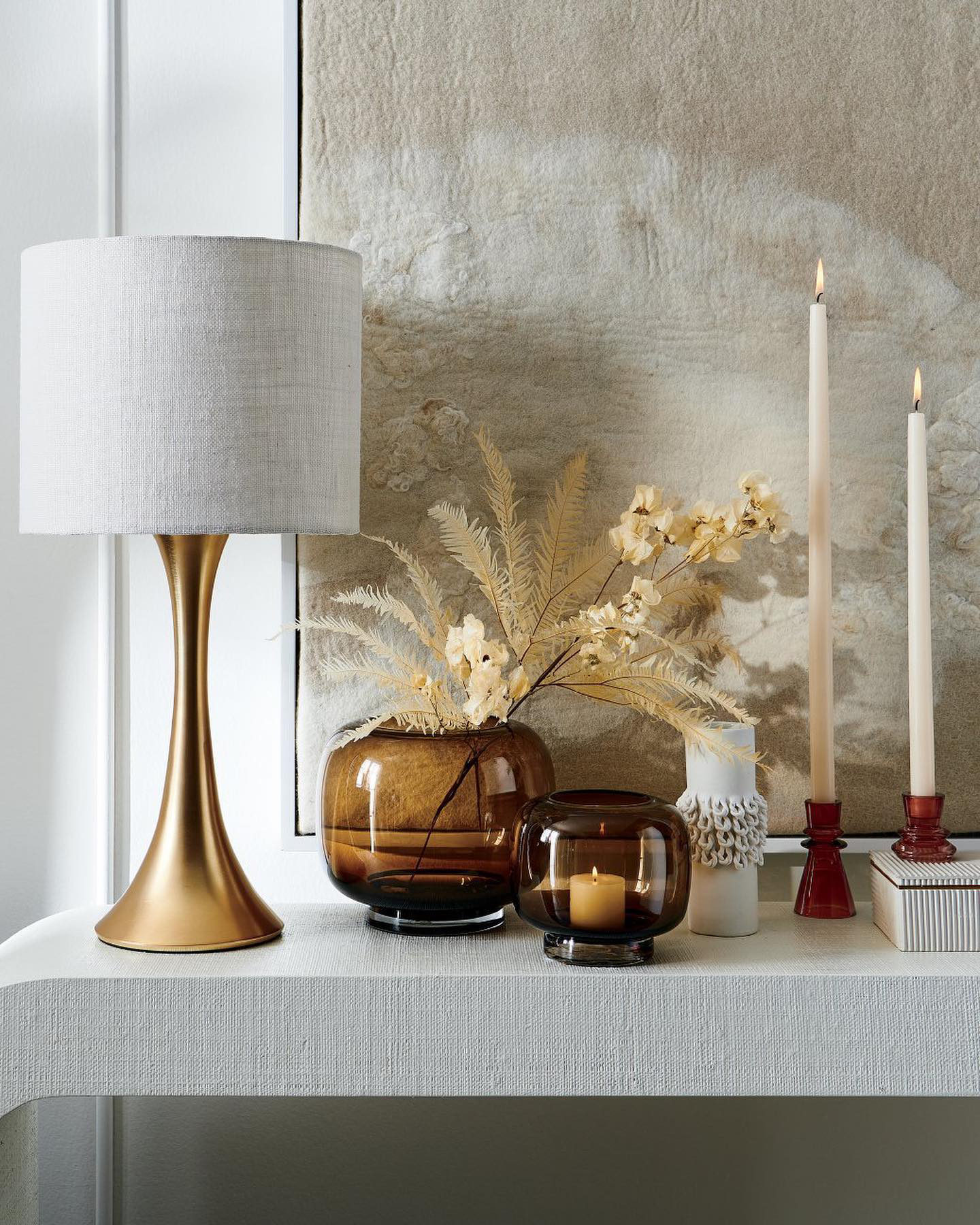 Coco Round Smoked Amber Modern Glass Hurricane Candle Holder Large