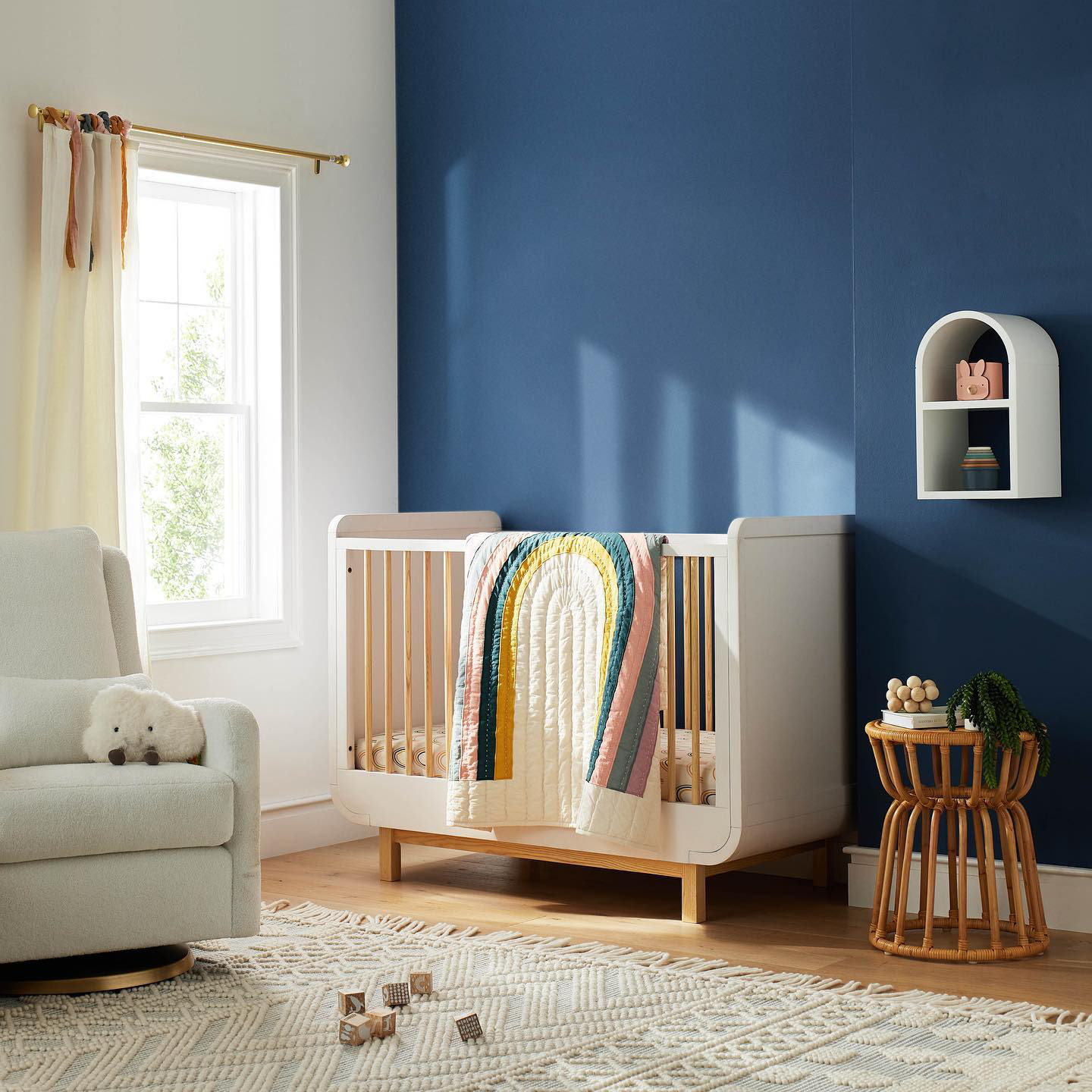 Steamer Lane TwoTone White and Wood 3in1 Convertible Baby Crib