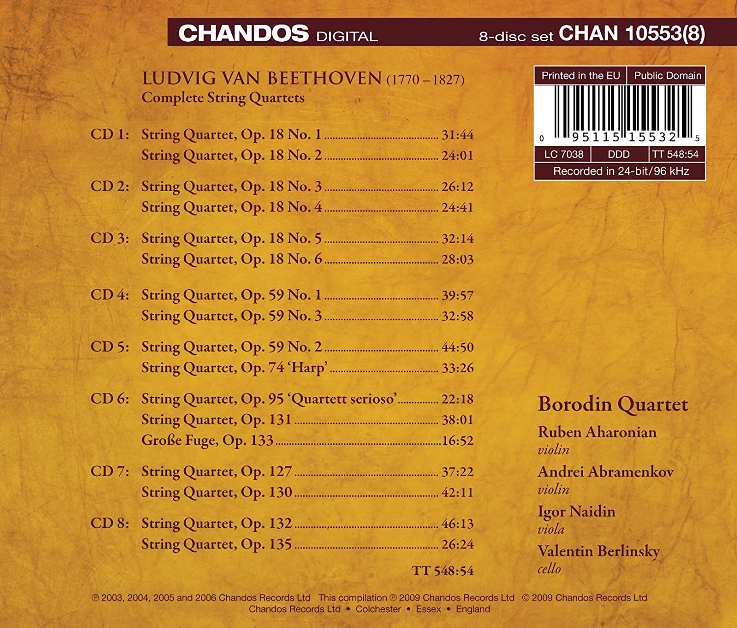 Beethoven Complete String Quartets (Box Set) Borodin Quartet