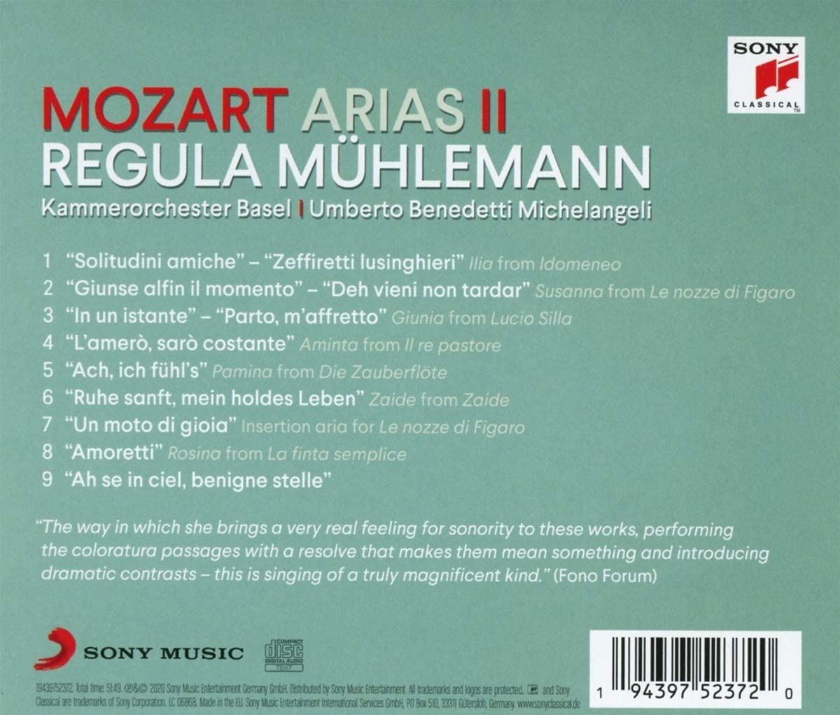 Mozart Arias II Wolfgang Amadeus Mozart, Regula Muhlemann