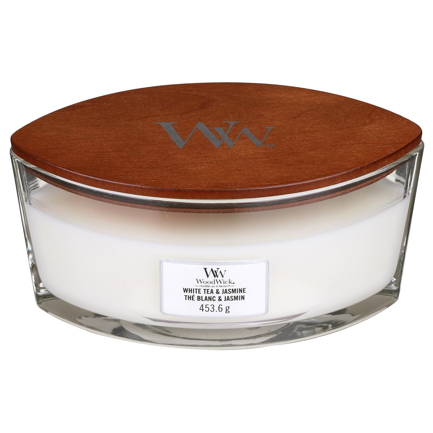Lumanare parfumata White Tea & Jasmine, Ellipse Jar WoodWick