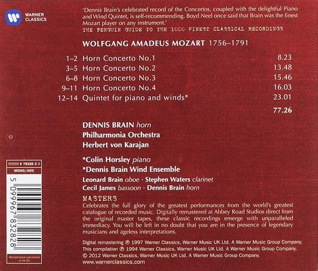 Mozart Horn Concertos Nos. 14; Quintet K452 Wolfgang Amadeus Mozart