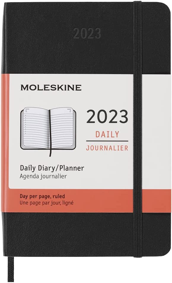 2023 pocket calendar with plastic cover Agenda 2023 12Months Daily Pocket, Soft Cover Black Moleskine