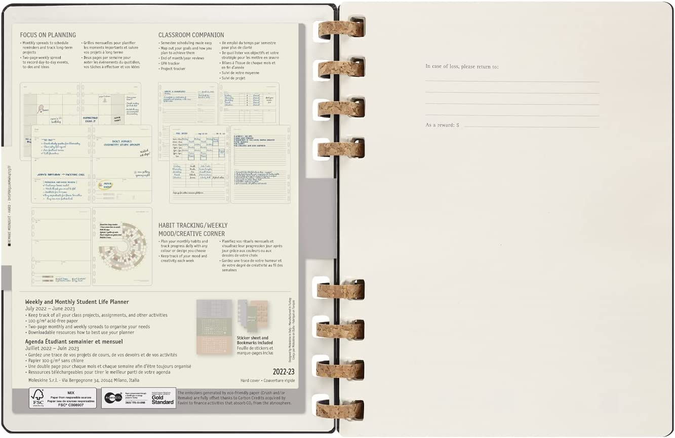 Agenda Moleskine 20222023 12M, Weekly and Monthly Spiral Academic