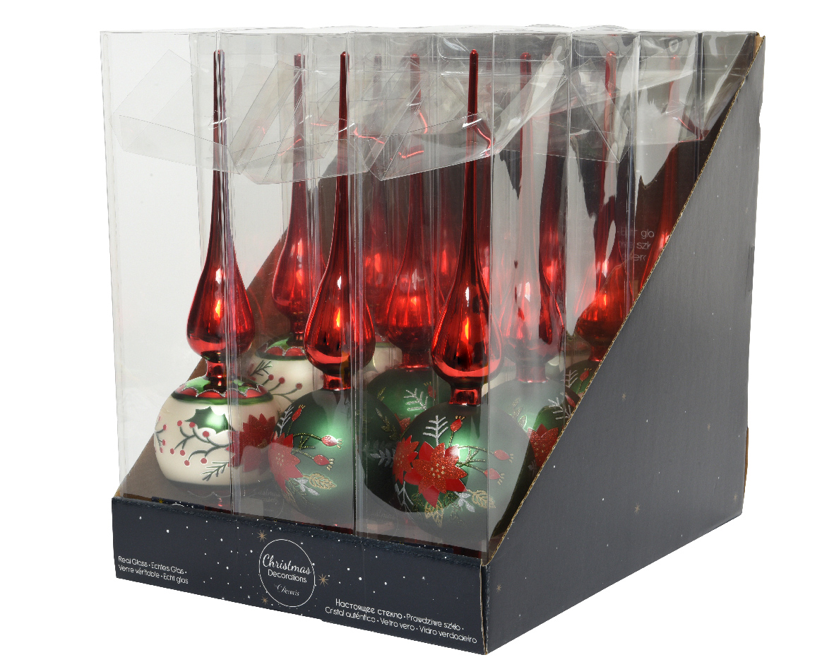 Varf de brad Glass Shiny Poinsettia, doua model Kaemingk