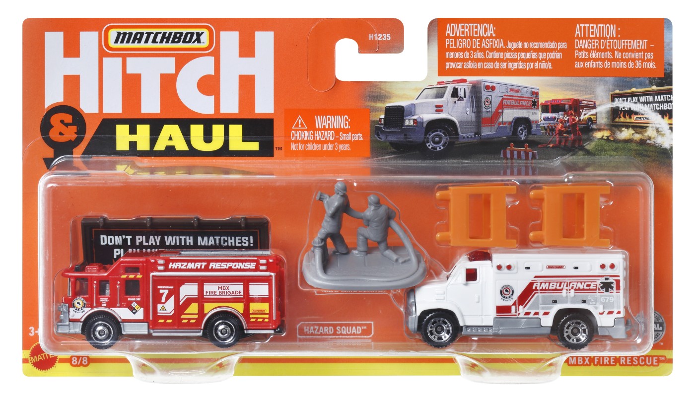 Set 2 masinute Matchbox Hitch & Haul MBX Fire Rescue Mattel