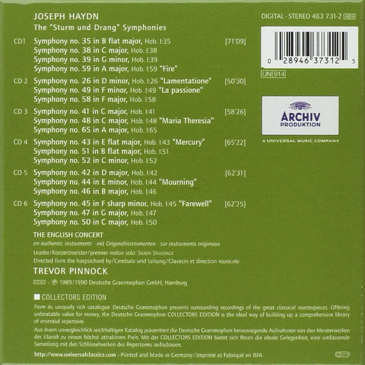 Haydn The "Sturm und Drang" Symphonies Trevor Pinnock, The English