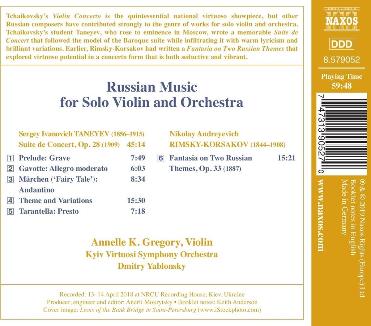 Russian Music for Solo Violin and Orchestra Suite de Concert, Op. 28