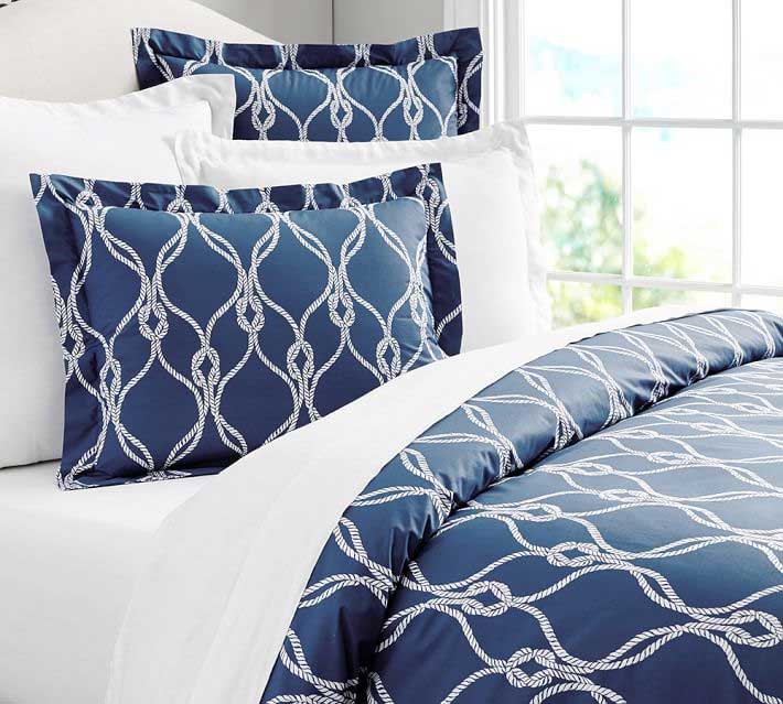 Pottery Barn Organic Bedding Blue Rope Pattern Pillows Decoist