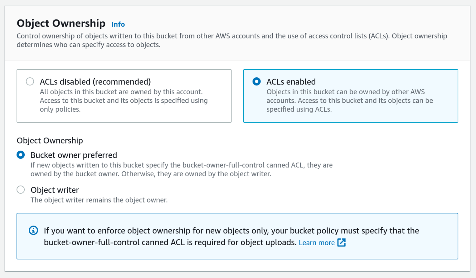 Amazon S3 Bucket Object Ownership