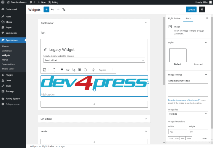 Widgets Panel with Block editor Dev4Press Blog (WordPress)