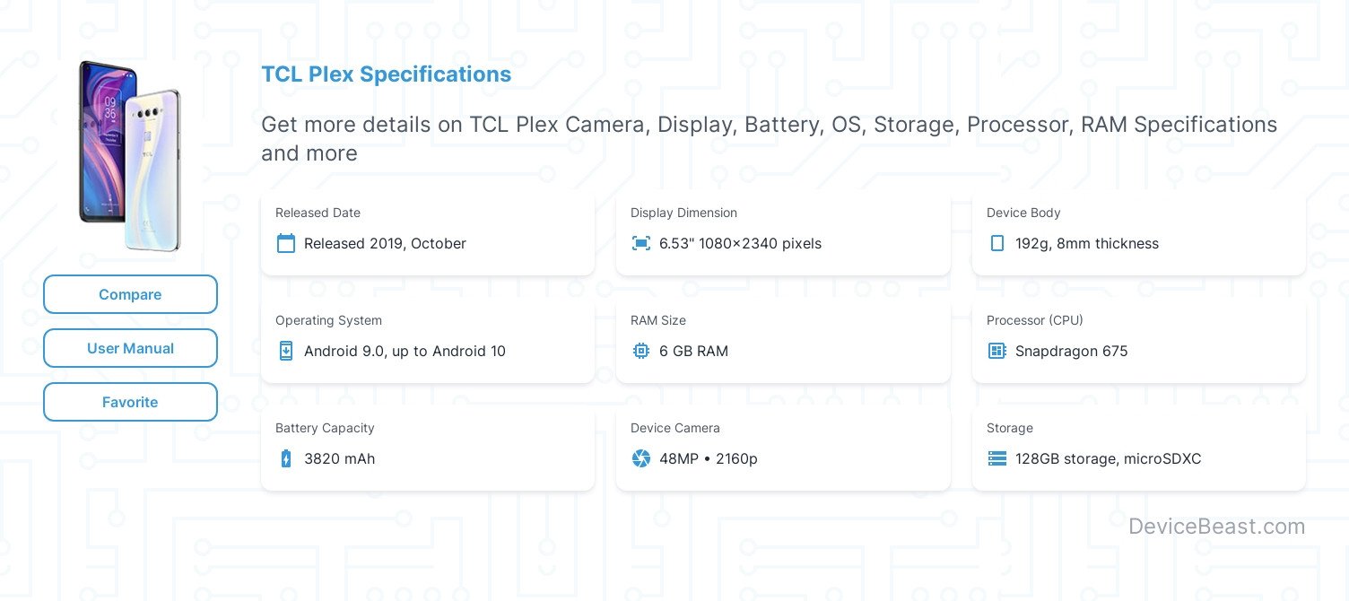 TCL Plex Specifications
