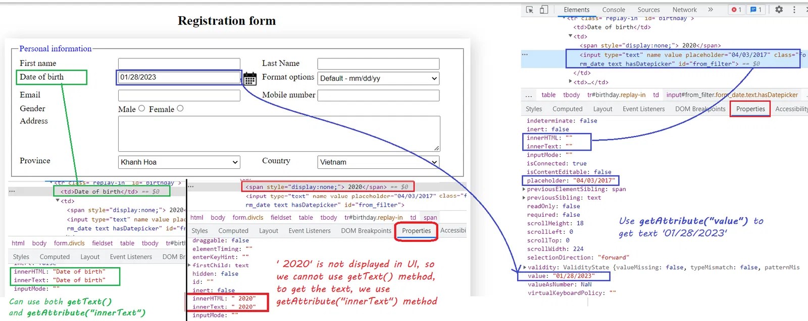 Tìm hiểu getText() và getAttribute() trong Selenium Driver