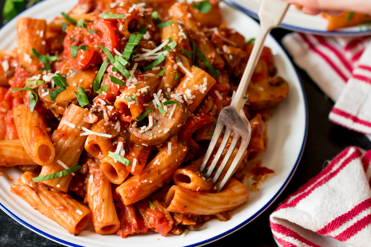 Mushroom Ragu Recipe with Rigatoni Pasta